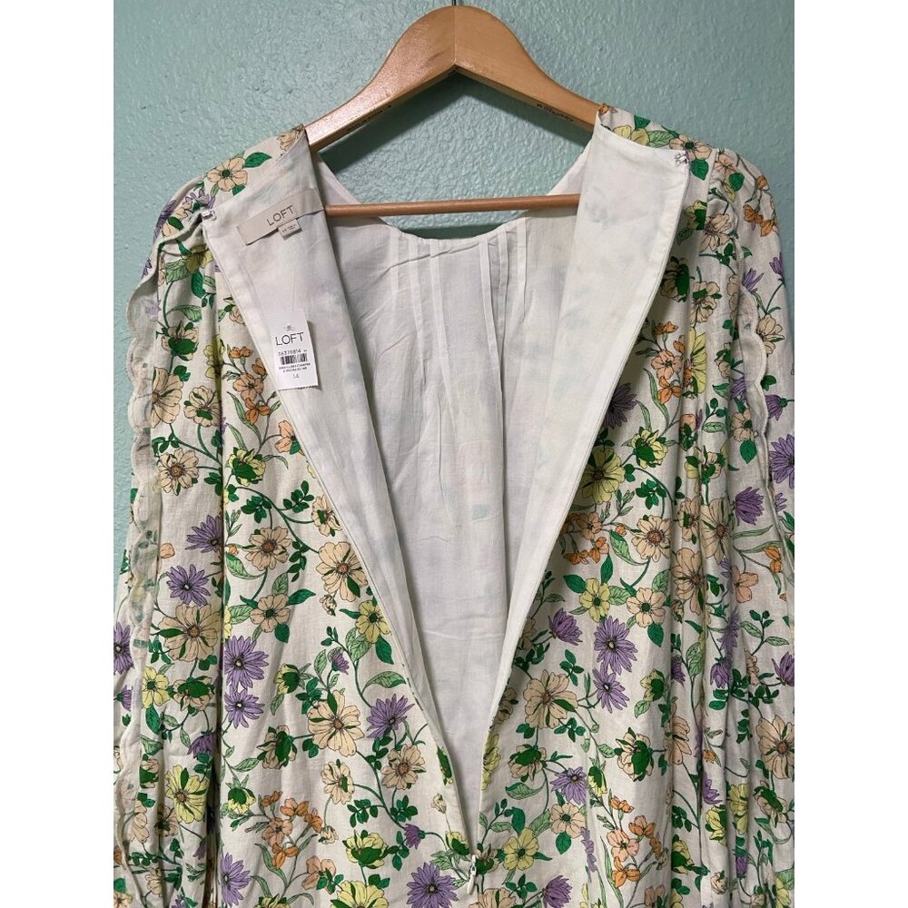 NWT Loft Women's Floral Linen Blend Long Sleeve Shift‎ Dress Size 14 - Picture 7 of 11